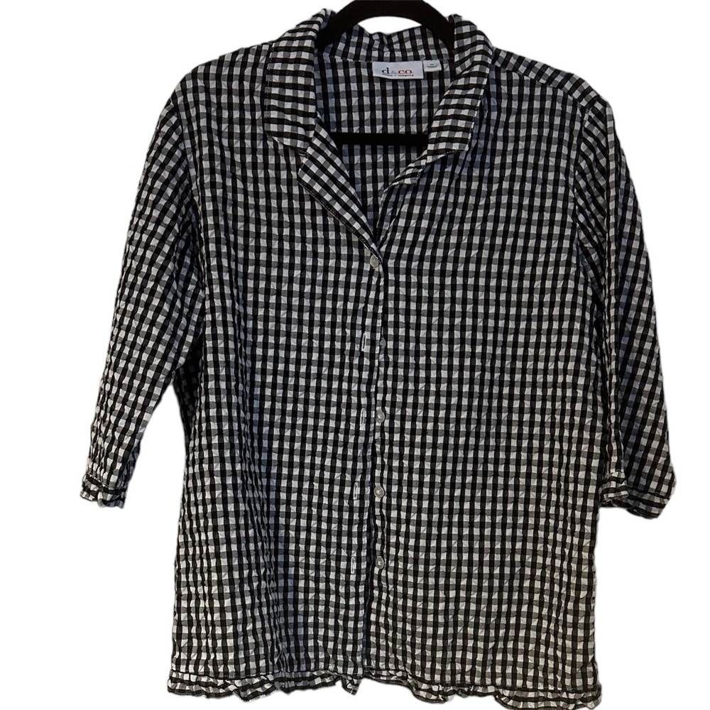 Denim & Co Top Black & White Gingham M